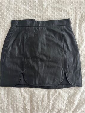 BB Dakota Black Faux Leather Mini Skirt with Scalloped Hem